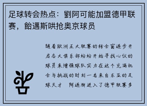 足球转会热点：劉阿可能加盟德甲联赛，飴邁斯哄抢奥京球员