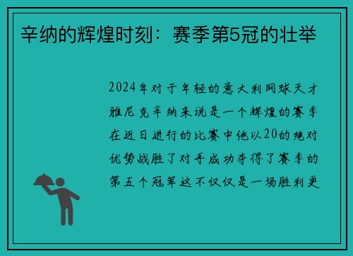 辛纳的辉煌时刻：赛季第5冠的壮举